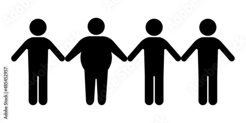 Icon with black fat skinny people for concept design. Silhouette illustration. Vector illustration. stock image.
