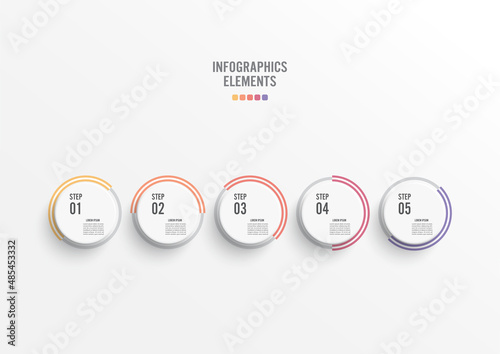 Template timeline infographic colored horizontal numbered for five position. Business concept with 5 options. can be used for workflow, banner, diagram, web design, area chart.