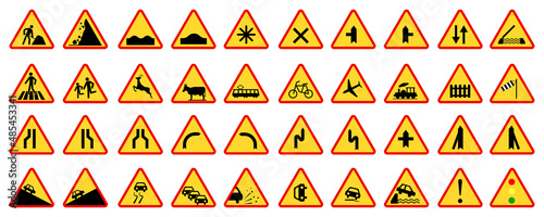 Priority road signs. Mandatory road signs. Traffic Laws. Vector illustration. stock image.