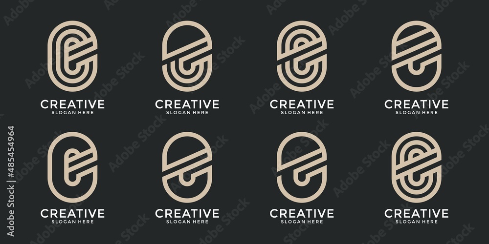 Set of letter e monogram logo design template