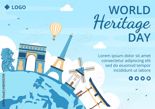 World Heritage Day Brochure Template Flat Design Illustration Editable of Square Background Suitable for Social Media, Greeting Card and Web Ads