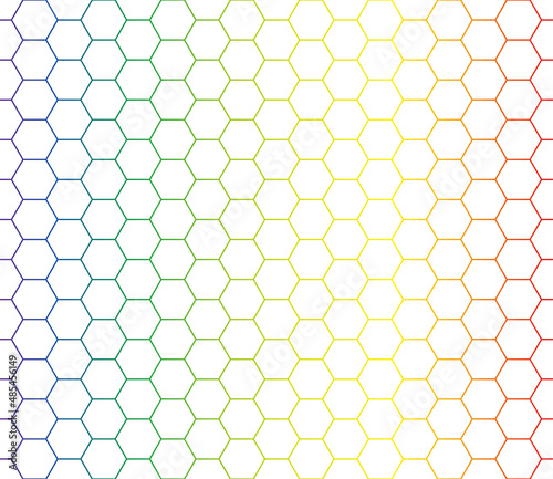 六角形の連続するシームレス背景バックグラウンド ハニカム ヘキサゴン蜂の巣柄グラフィック素材 レインボー