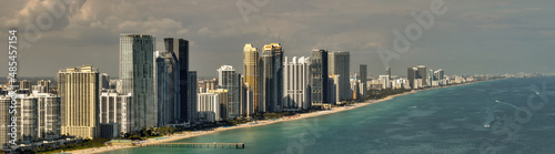Aerial drone panorama Miami Beach Sunny Isles highrise condo buildings on the sand © Felix Mizioznikov