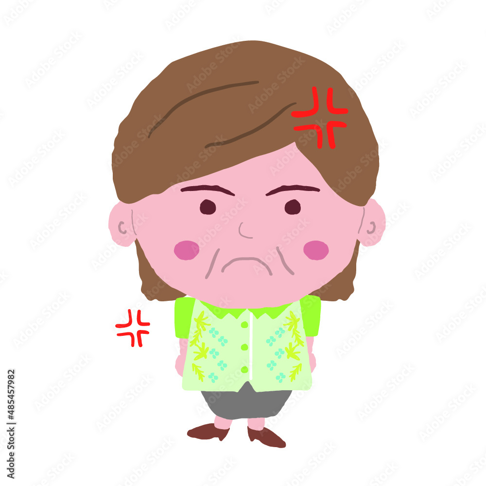 沖縄のかりゆしウェアを着た中年女性が怒る 沖縄のかりゆしウェアを着た中年女性が怒る