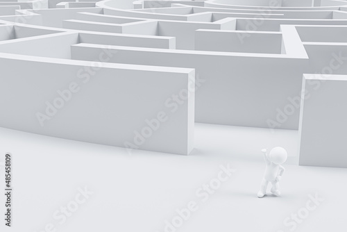 3D Rendering. 3D man Standing in front of the maze. Success soncept.