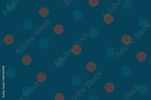 Pattern of orange and blue geometric shapes in retro, memphis 80s 90s style. Circles shapes of lines. Vintage abstract background