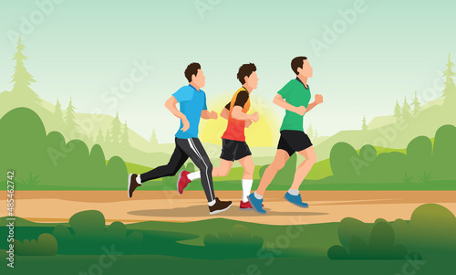 Running silhouettes. Vector illustration, Trail Running, Marathon runner.