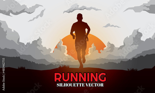 Running silhouettes. Vector illustration, Trail Running, Marathon runner.