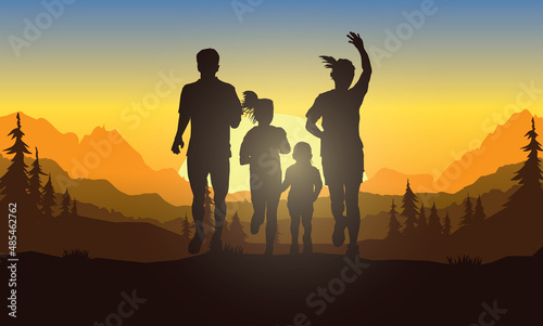 Running silhouettes. Vector illustration, Trail Running, Marathon runner.