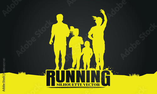 Running silhouettes. Vector illustration, Trail Running, Marathon runner.