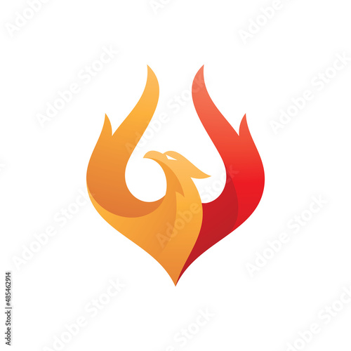 Modern gradient rising phoenix logo design. Firebird, flame fire wing vector icon