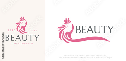 beauty hairstyle and flower logo design