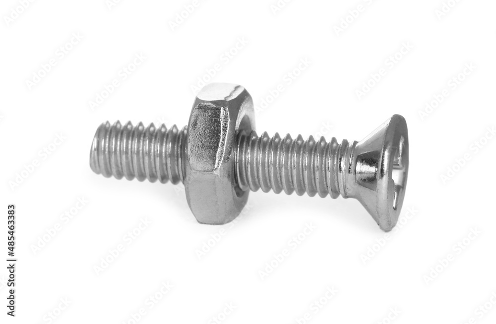 Metal socket bolt with jam nut isolated on white Metal socket bolt with jam nut isolated on white