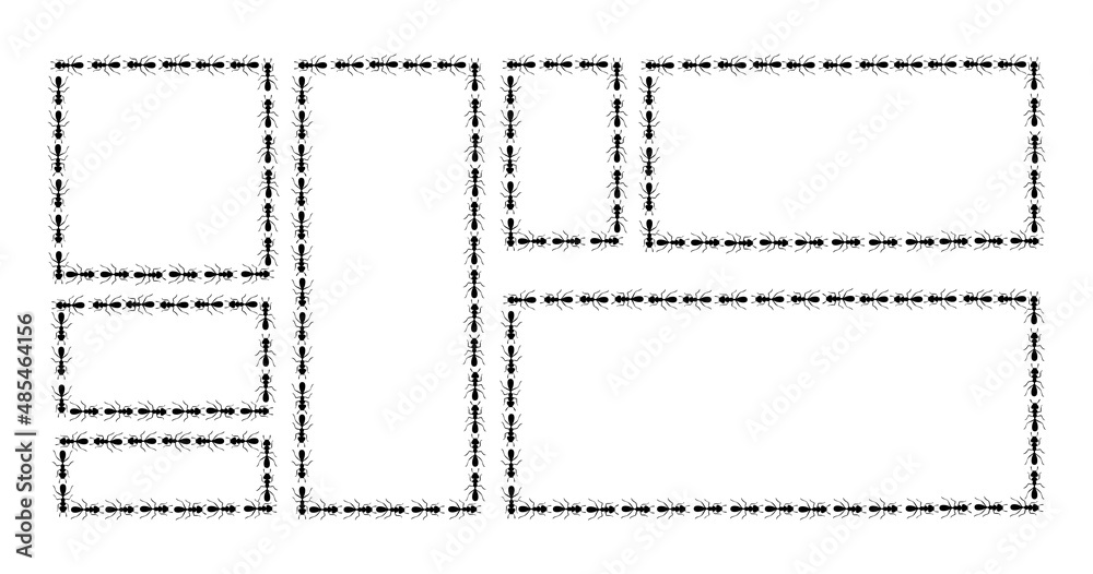 Black ants square border. Set with ants forming rectangular shape isolated in white background. Vector illustration Black ants square border. Set with ants forming rectangular shape isolated in white background. Vector illustration