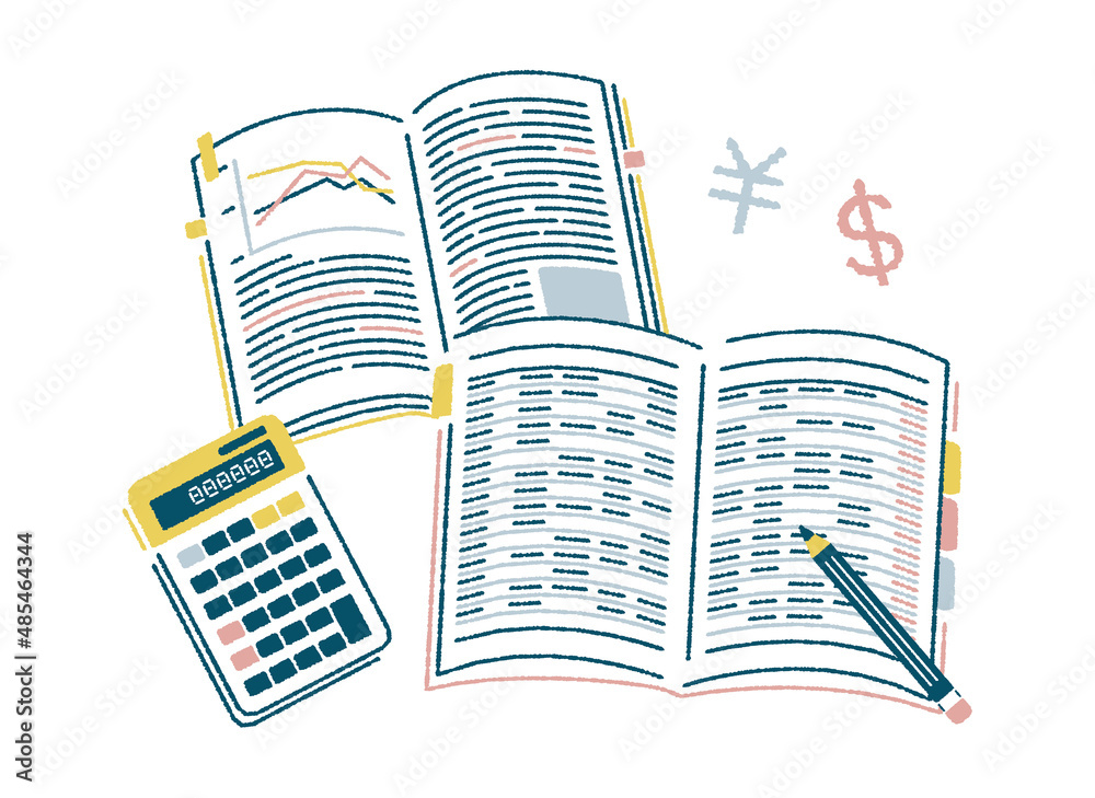 家計簿とお金と電卓の淡色ベクターイラスト Stock Vector Adobe Stock