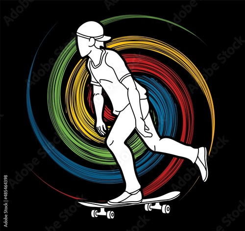 Skateboard Player Action Skateboarder Cartoon Graphic Vector