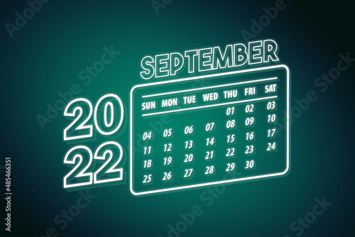 September Month calendar for the 2022 year. First Day Starts on 