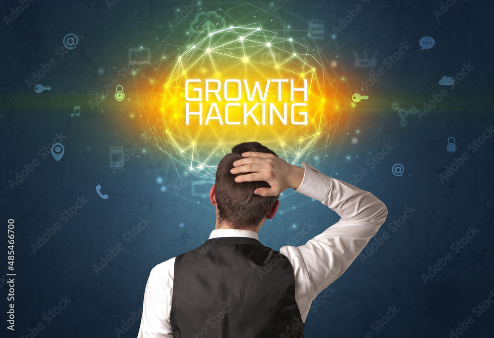 Rear view of a businessman, online security concept Rear view of a businessman, online security concept