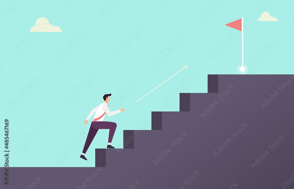 Businessman walking up the stair to the top. Business concept growth and the path to success Businessman walking up the stair to the top. Business concept growth and the path to success