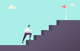 Businessman walking up the stair to the top. Business concept growth and the path to success