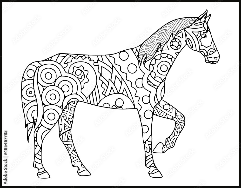 Fototapeta premium A coloring page of mustang horse. stylized hand-drawn Head horse coloring page for adults vector illustration