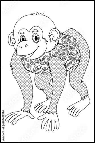 Fototapeta Naklejka Na Ścianę i Meble -  Zentangle monkey with mandala. Monkey coloring book for adults vector illustration. 