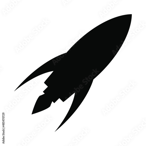 rocket ship icon. Isolated on white. Flat line icon. Vector illustration with flying rocket. Space travel.