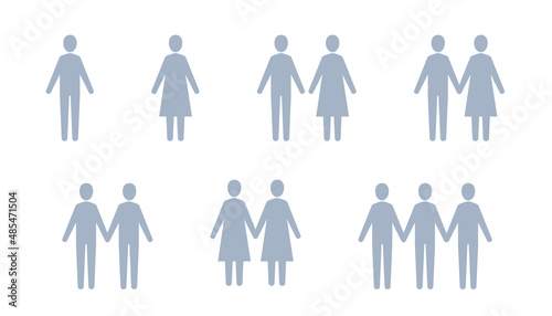 People icon set  Men and Women  Couple  Vector silhouette illustration