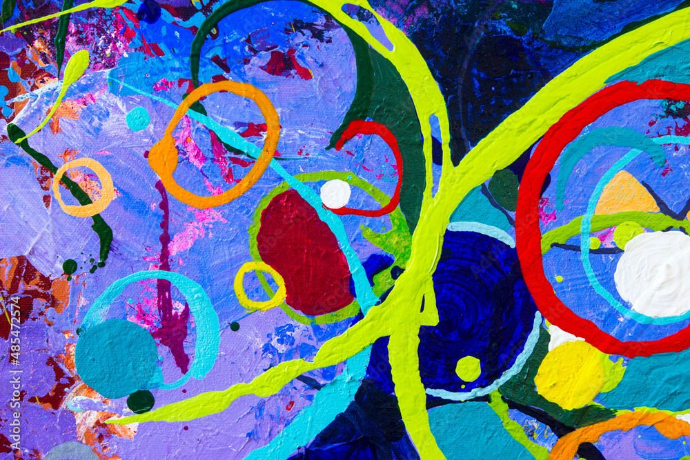 Painting abstract illustration circle art on blue background.