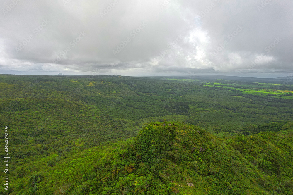 Aerial view of Piton Savanne peak located in the south of Mauritius island