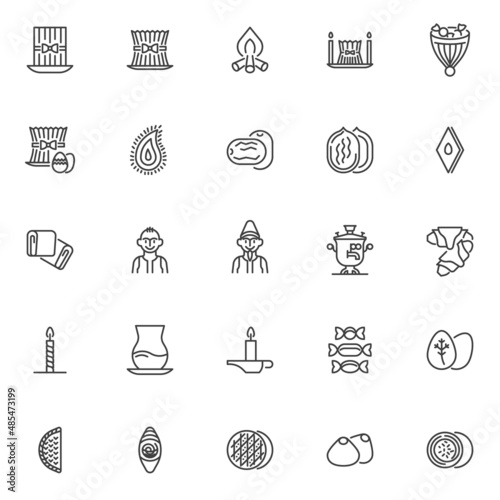 Traditional novruz holiday line icons set