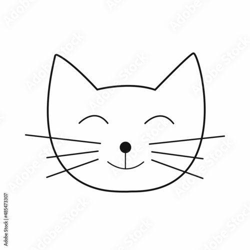 Cute and happy kitten face. Suitable for use as an icon, sign, logo. Vector illustration.