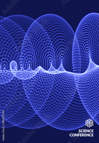 Spiral. Array with dynamic particles. Abstract grid design. 3d vector illustration for science or technology.