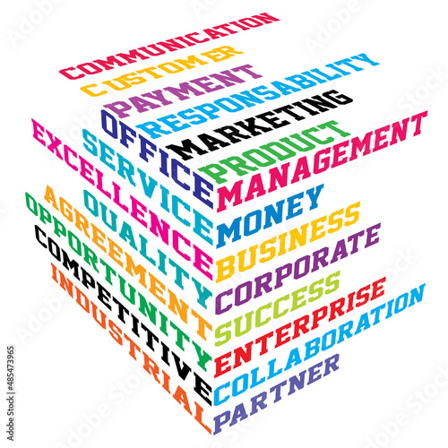 Abstract colored cube with business terms images
