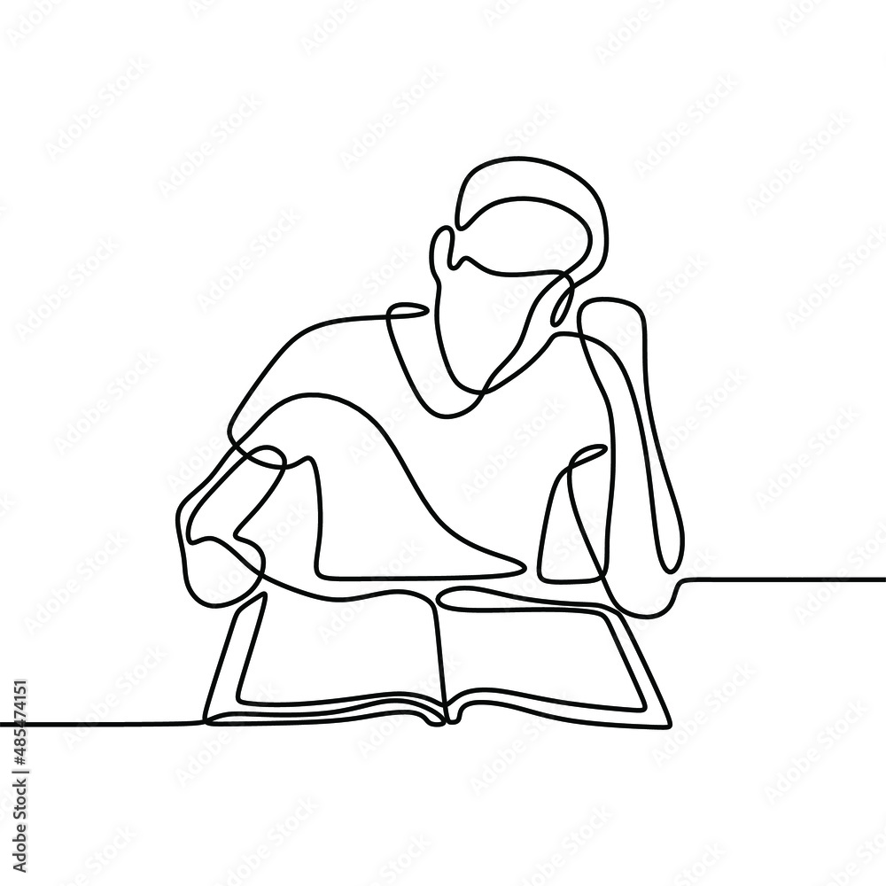 man holding reading book oneline continuous single line art editable handdrawn