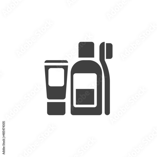 Toothbrush, toothpaste, shampoo vector icon