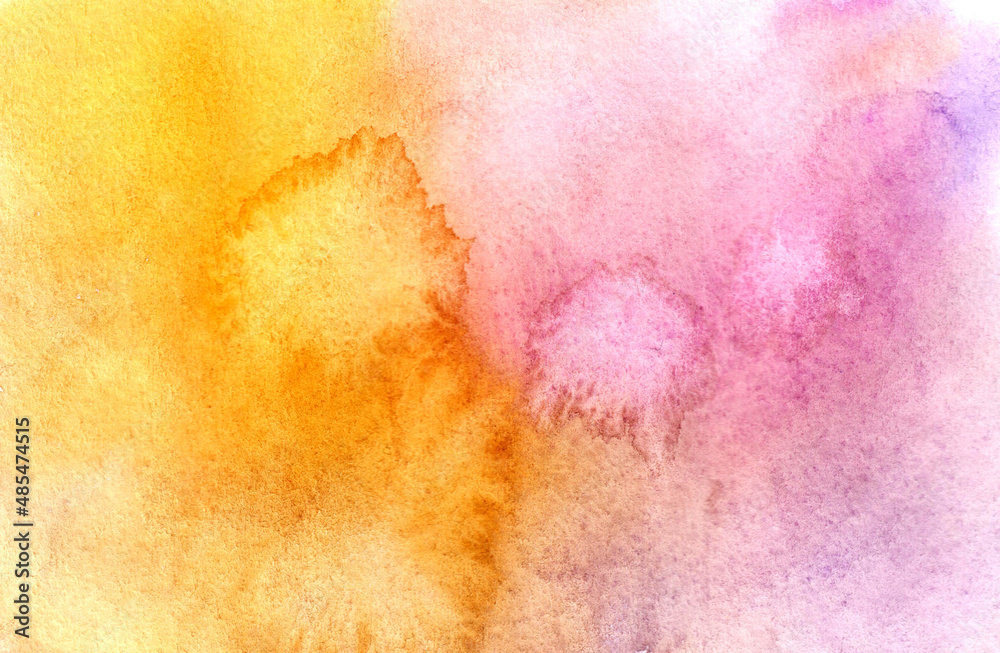 hand drawn abstract watercolor background. Yellow and pink color