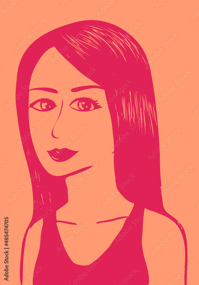 vector beautiful woman painted in pink strokes on orange background sketch vector beautiful woman painted in pink strokes on orange background sketch