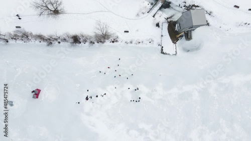 Rookie ice hockey players practicing on a frozen pond at Port Dalhousie Ontario photo