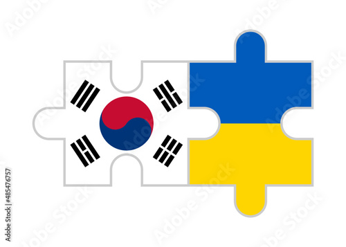 puzzle pieces of south korea and ukraine flags. vector illustration isolated on white background