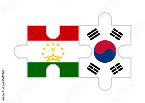 puzzle pieces of tajikistan and south korea flags. vector illustration isolated on white background