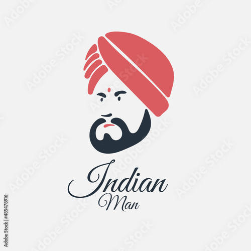 Stylized vector portrait of an Indian man in a turban. Hindu man logo or icon.