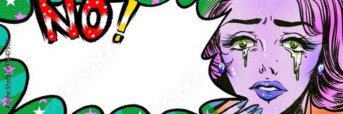 American comic   s blonde hair woman who is crying with speech bubble
