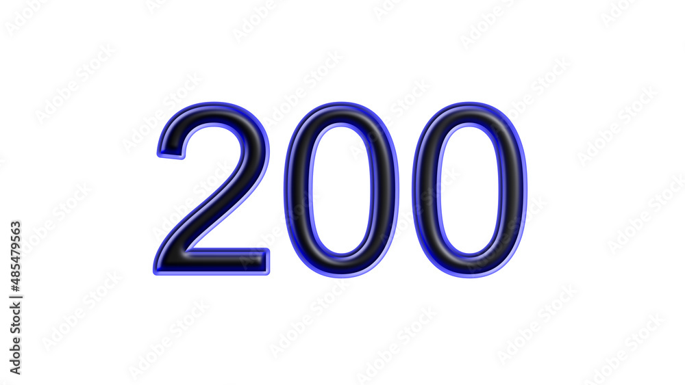 blue 200 number 3d effect white background