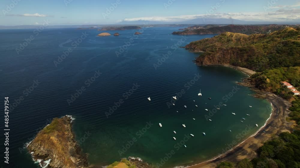 Costa Rica Guanacaste bay where many sail boats are moored. Drone Aerial Shot Costa Rica Guanacaste bay where many sail boats are moored. Drone Aerial Shot