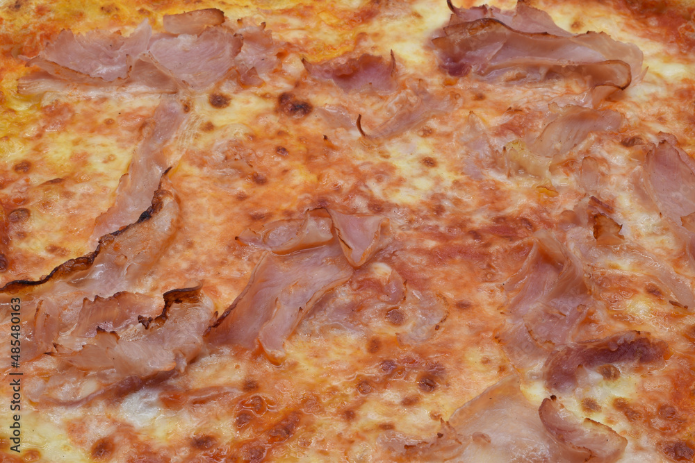 Italian Ham and Mozzarella cheese Pizza background.