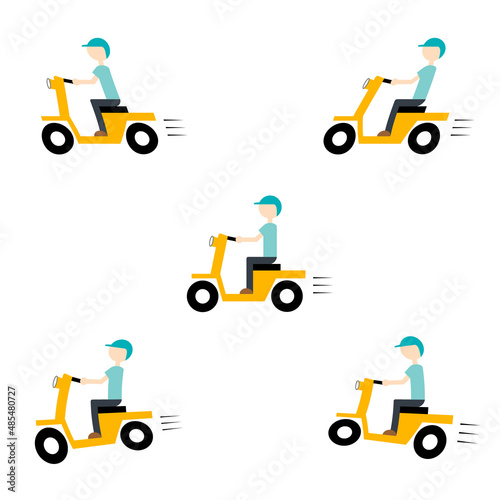 急ブレーキ・急発進など色々な動きのバイクのイラストセット（白背景・ベクター・切り抜き）
