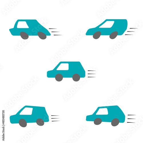急ブレーキ・急発進など色々な動きの車のイラストセット（白背景・ベクター・切り抜き）