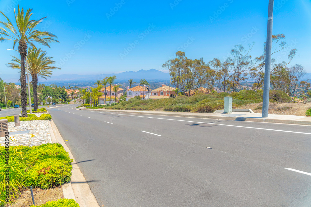 Downhill road near the residential area at Laguna Niguel in California