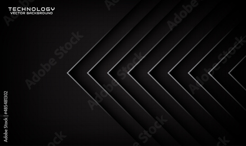3D black techno abstract background overlap layer on dark space with silver arrow stripe effect decoration. Graphic design element future style concept for flyer, card, brochure cover, or landing page